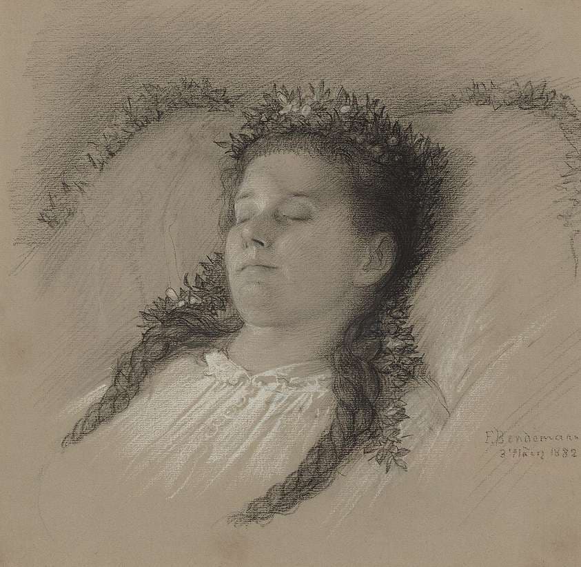 A Girl on Her Deathbed with a Crown of Flowers — Eduard Julius Friedrich Bendemann