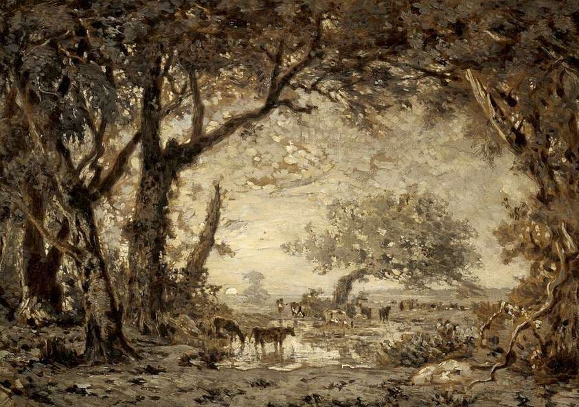 Sunset from the Forest of Fontainebleau — Théodore Rousseau