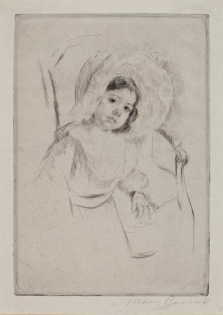 Margot in a Floppy Bonnet Leaning against a Chair — Mary Cassatt