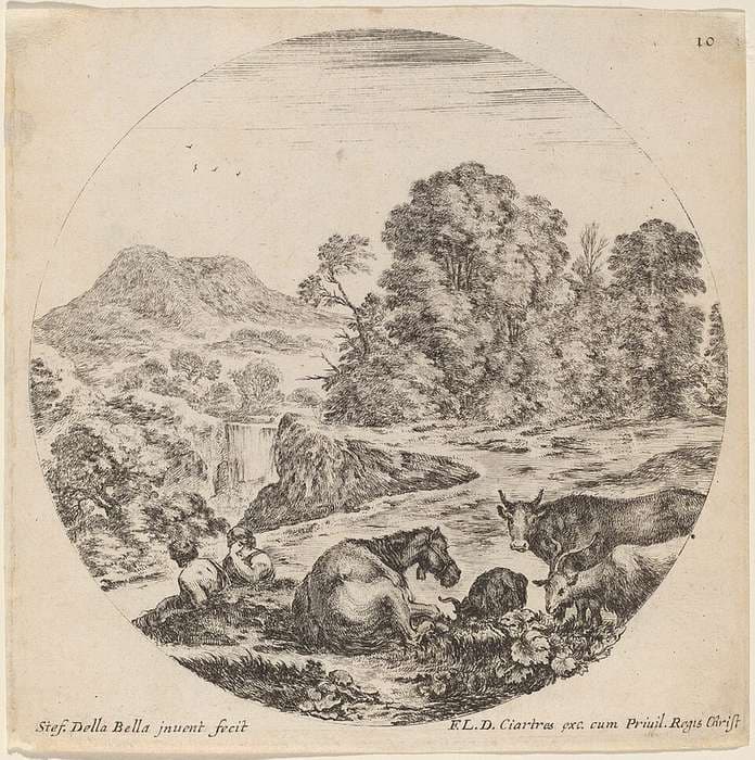 Landscape with Animals and Two Seated Shepherds — Stefano Della Bella