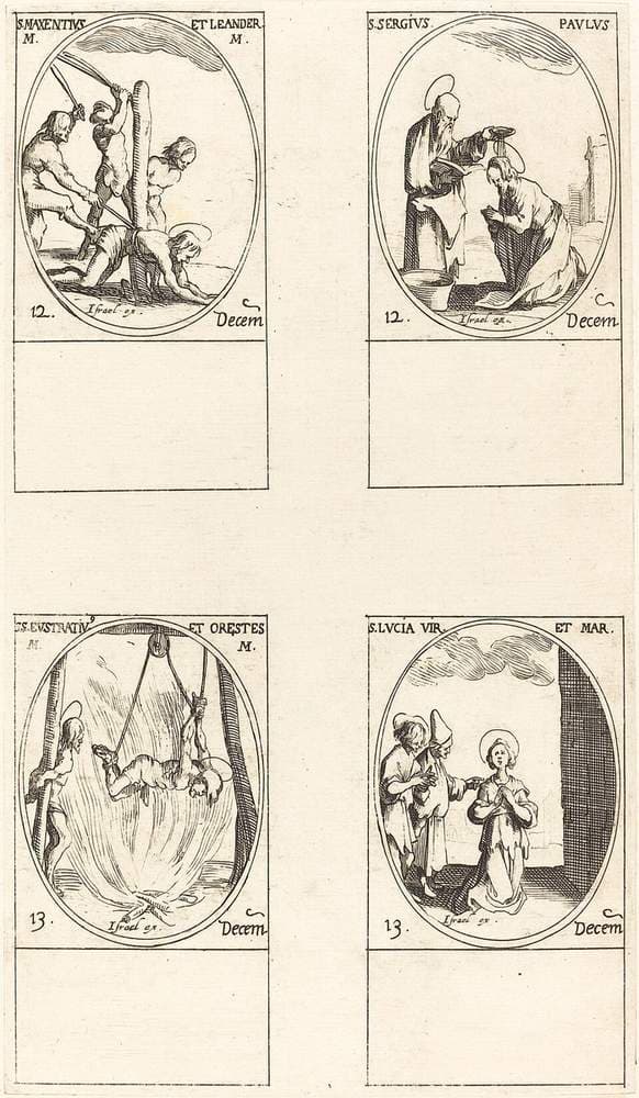 Sts. Maxentius & Leander; Sts. Sergius & Paul; Sts. Eustratius & Orestes; St. Lucy — Jacques Callot