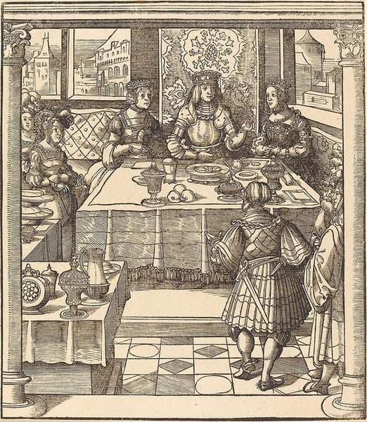 The Young White King between the Queen and Princess of the Feuereisen — Leonhard Beck