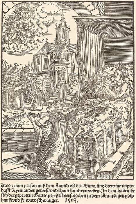 Zwo ersam person auf dem Lannd ... — Master of the Miracles of Mariazell