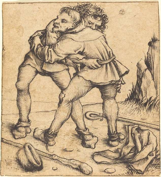 Two Peasants Fighting — Master of the Housebook