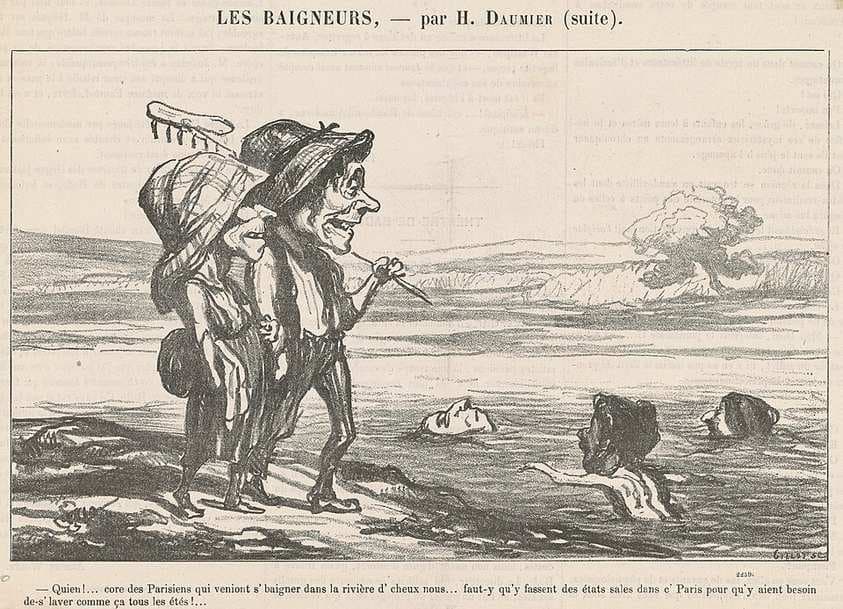 Quien! ... Core des parisiens qui veniont s'baigner ... — Honoré Daumier