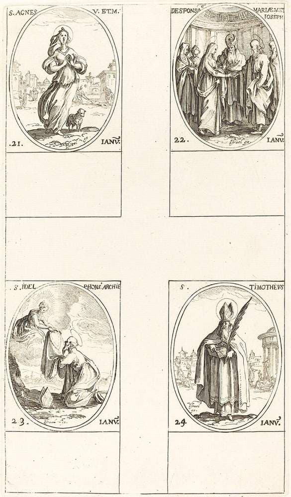 St. Agnes; The Marriage of the Virgin; St. Ildefonsus; St. Timothy — Jacques Callot