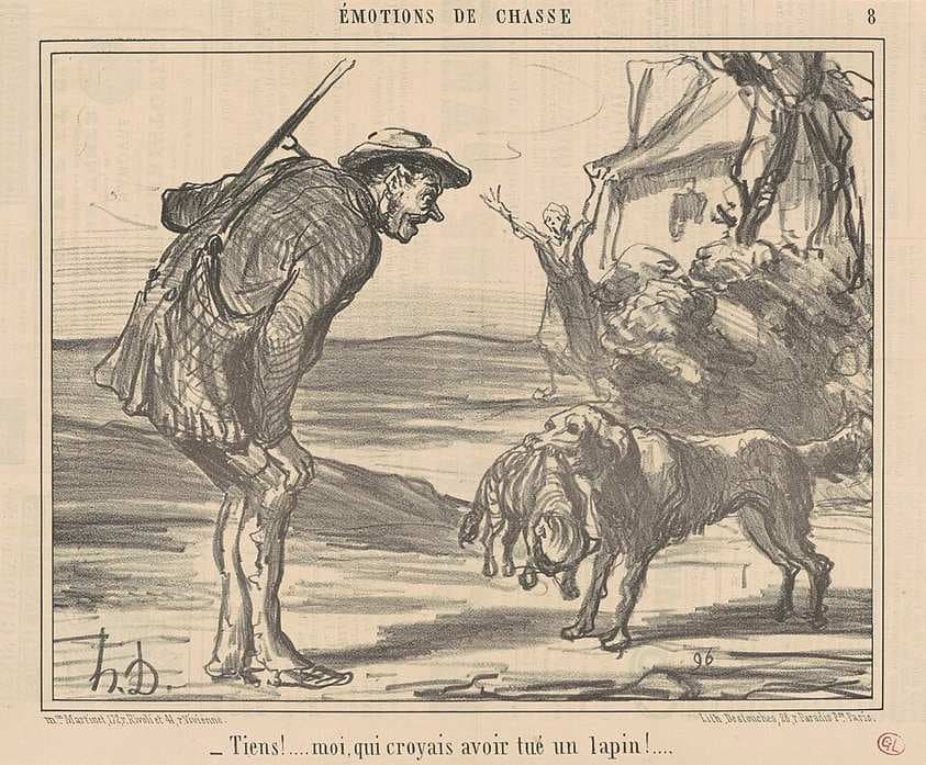 Tiens! Moi, croyais avoir tué un lapin! ... — Honoré Daumier