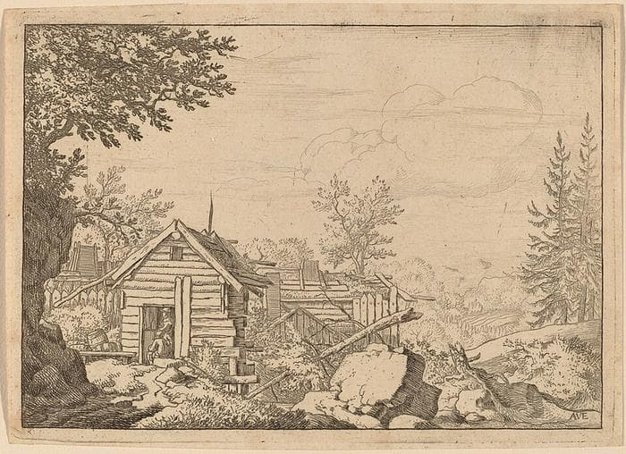 Two Men in the Doorway of a Hut — Allaert van Everdingen