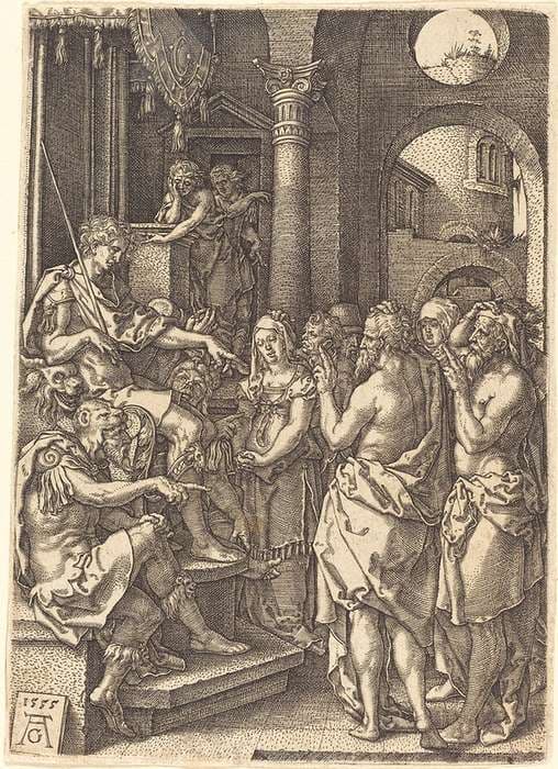 The Two Elders Before the Judge — Heinrich Aldegrever