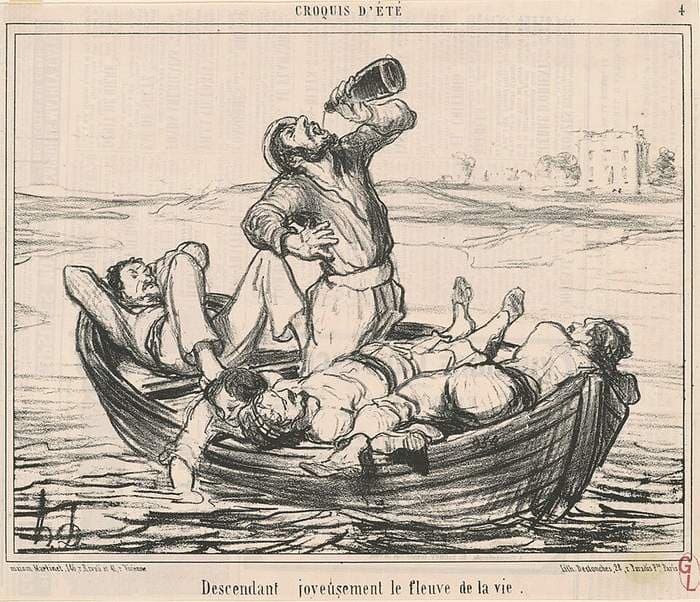 Descendant joyeusement le fleuve de la vie — Honoré Daumier