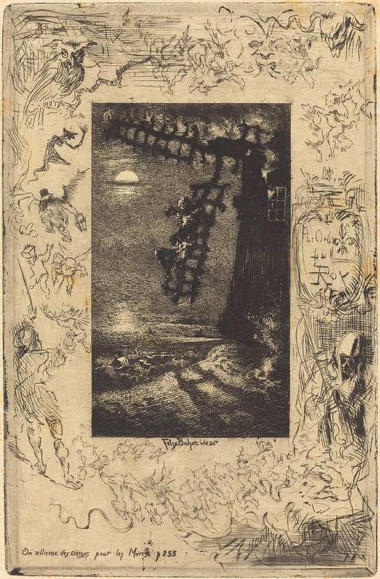 On allume les cierges pour les Morts (They light candles for the dead) — Félix-Hilaire Buhot
