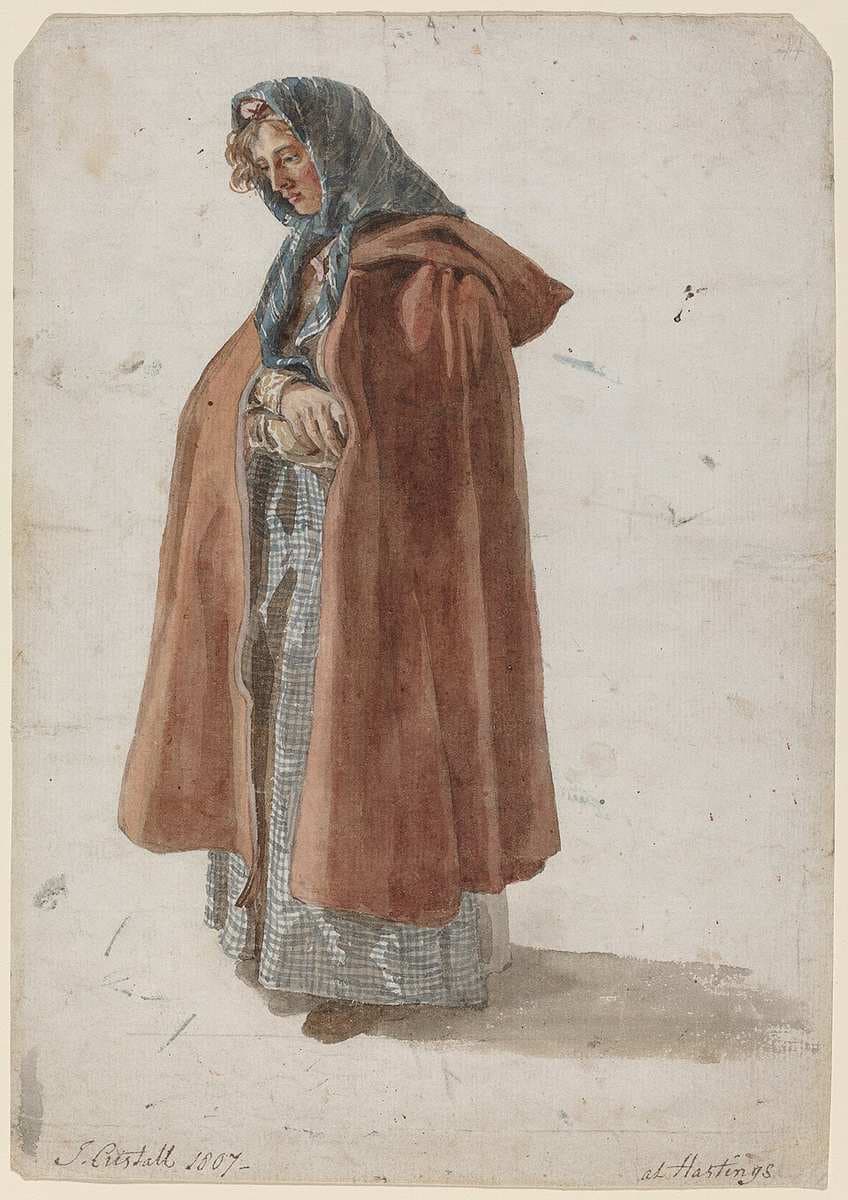 Young Woman in a Kerchief and Cloak at Hastings — Joshua Cristall