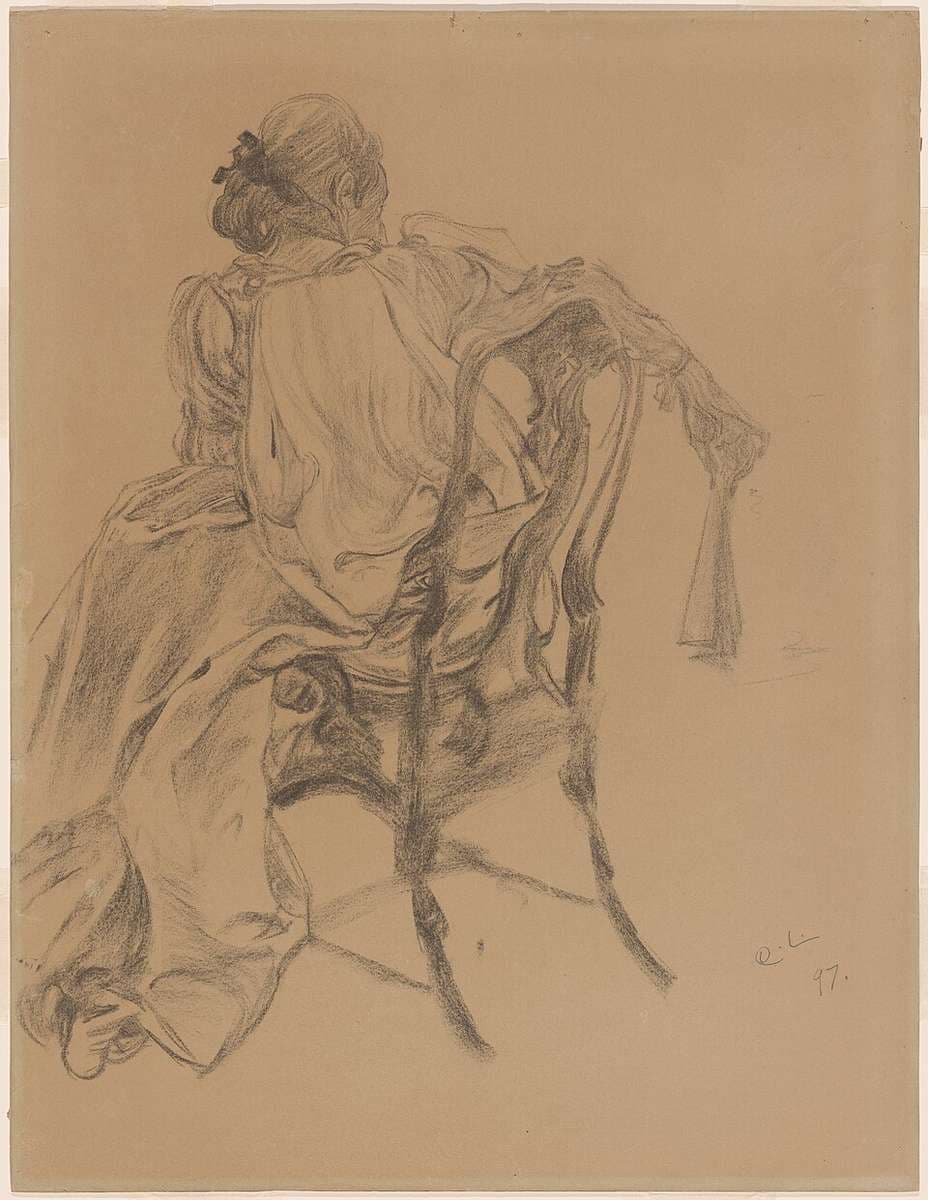 An Elegant Lady of the Eighteenth Century Holding a Fan — Carl Larsson