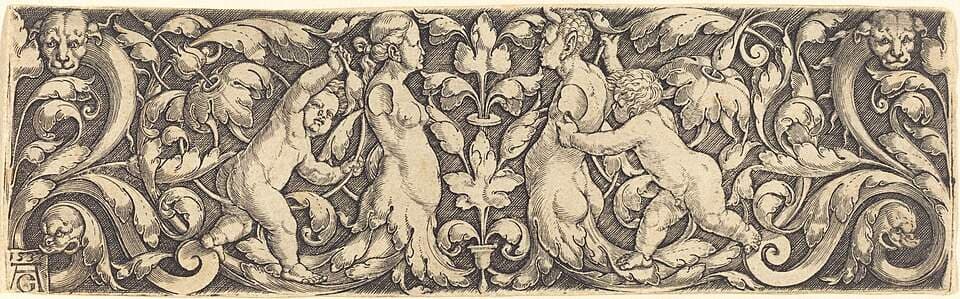 Cross Panel with Vine in Center and Tritons' Couple — Heinrich Aldegrever