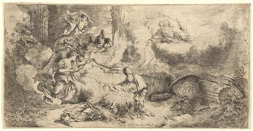 God the Father and Angels Adoring the Christ Child — Giovanni Benedetto Castiglione