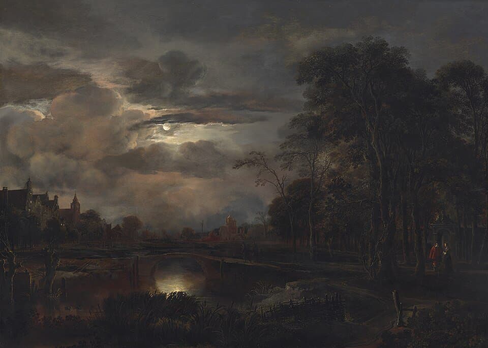 Moonlit Landscape with Bridge — Aert van der Neer