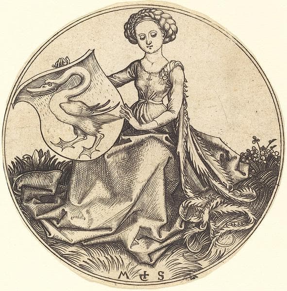 Shield with Swan, Held by Woman — Martin Schongauer