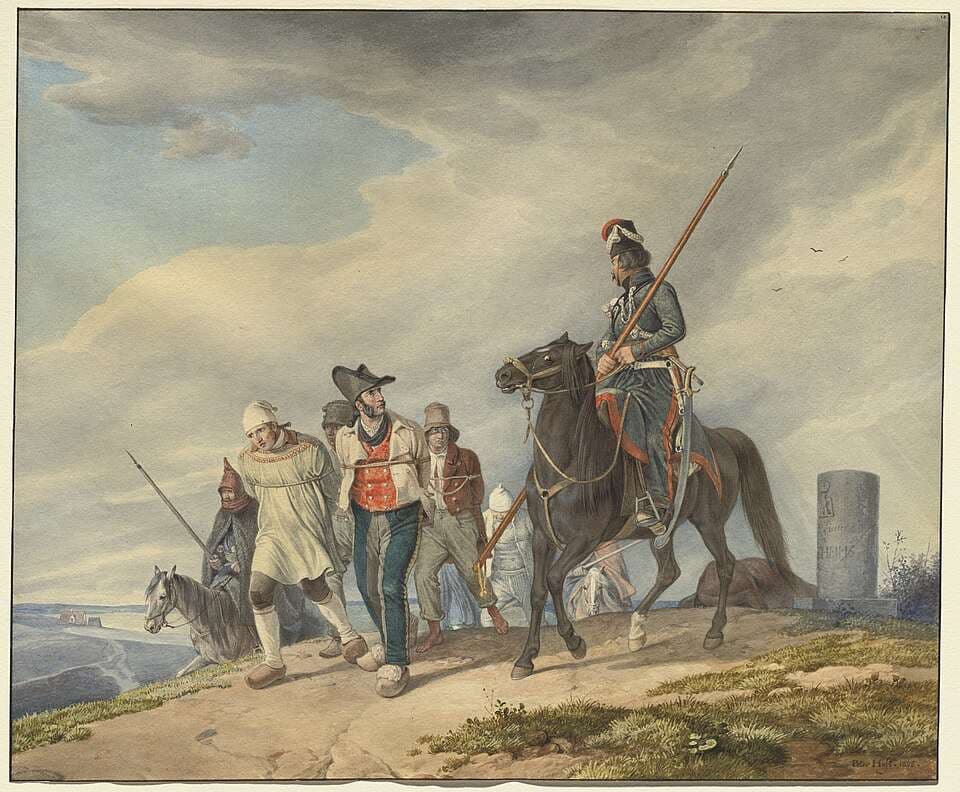 Three Armed Riders Escorting Prisoners near Reims — Peter von Hess