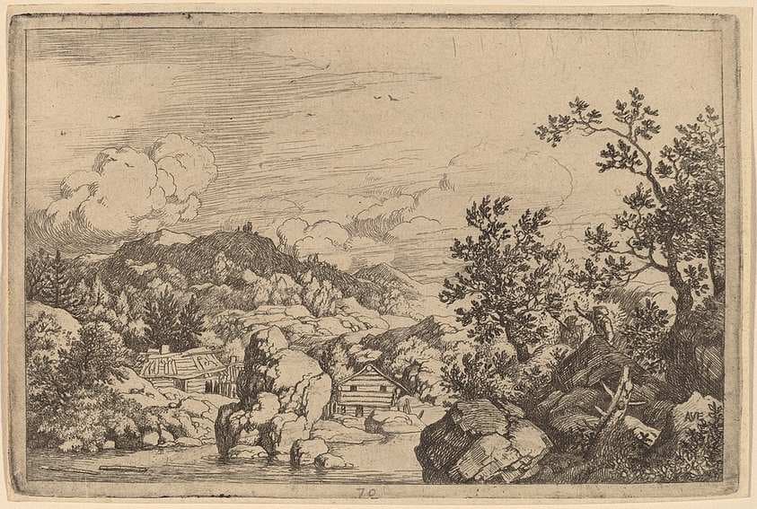 Large Rock Projecting from a River — Allaert van Everdingen