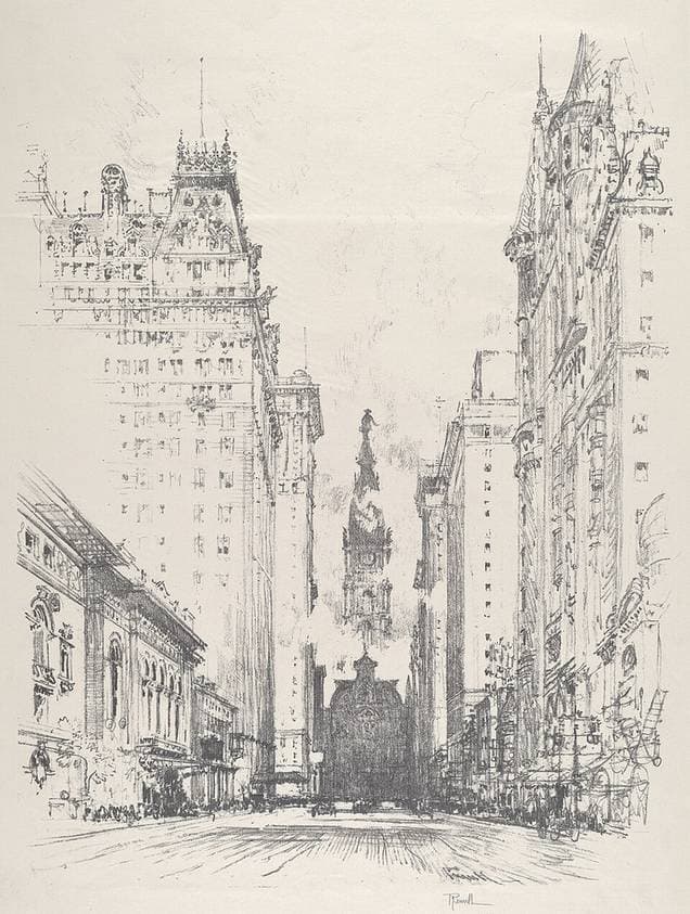 Looking up Broad Street from Spruce Street — Joseph Pennell
