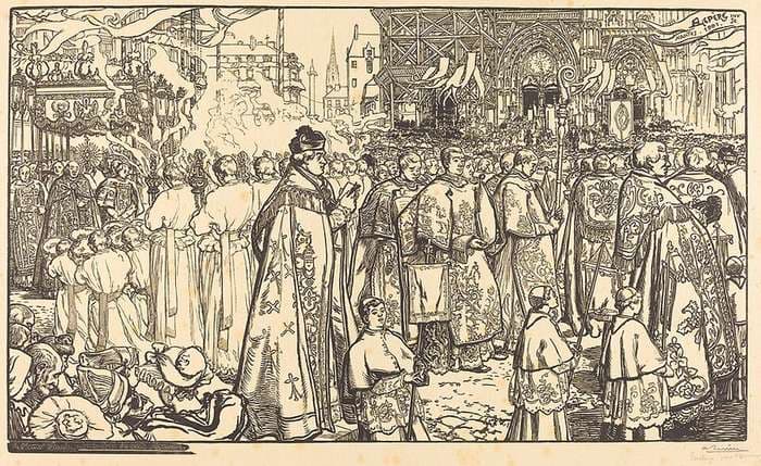 Corpus Christi Procession at Nantes (Procession de la Fete Dieu a Nantes) — Auguste Lepère