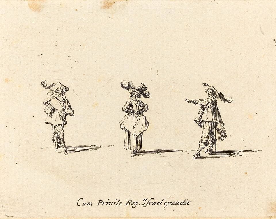 Lady with Large Plumes, and Two Gentlemen — Jacques Callot