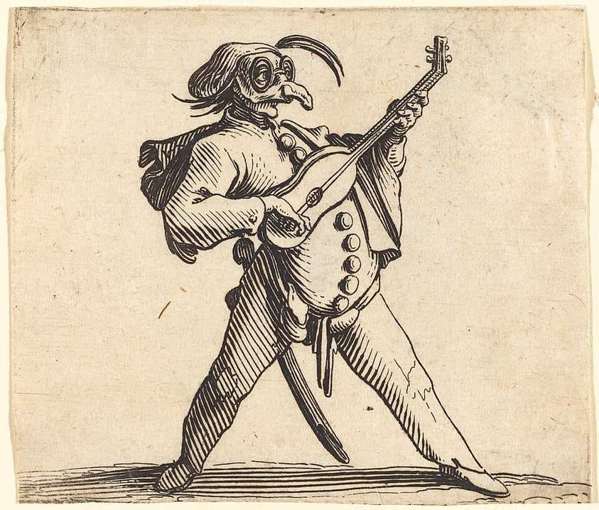 The Masked Comedian Playing a Guitar — Jacques Callot