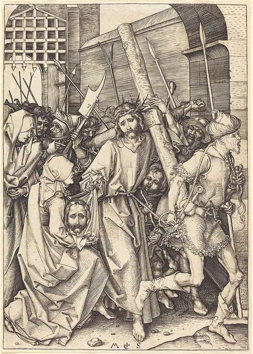 The Bearing of the Cross with Saint Veronica — Martin Schongauer