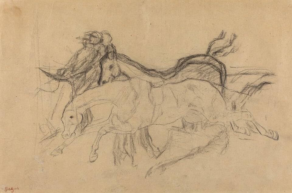Racehorses (study for "Scene from the Steeplechase: The Fallen Jockey") — Edgar Degas