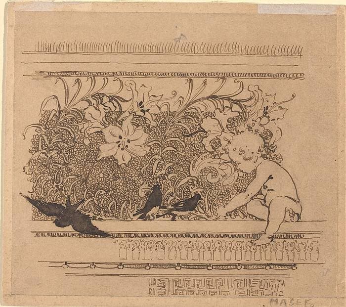 Ornamental Design with Birds and Lily — Karel Vitezslav Masek