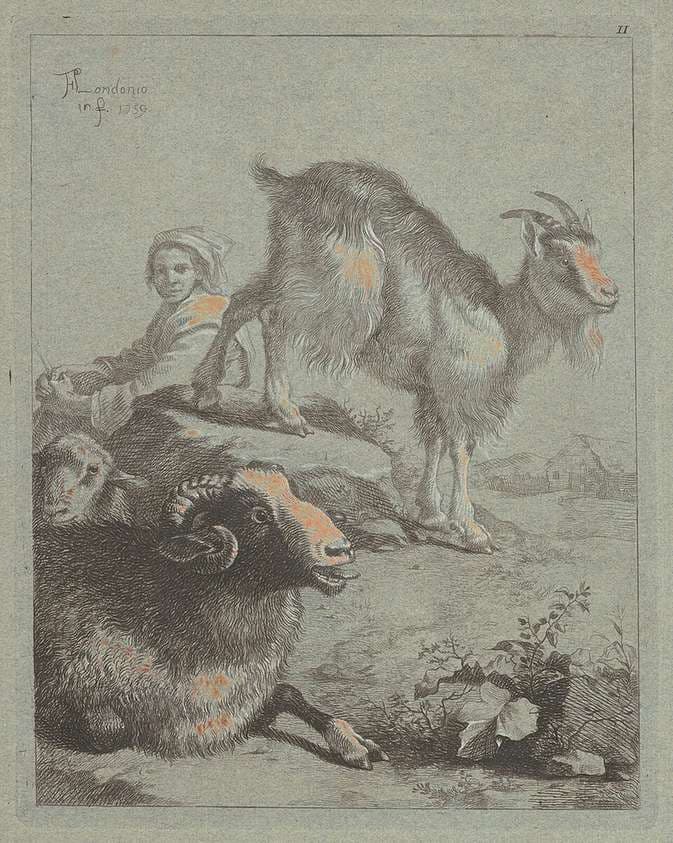 Seated Shepherdess, a Ram, a Sheep and a Goat — Francesco Londonio