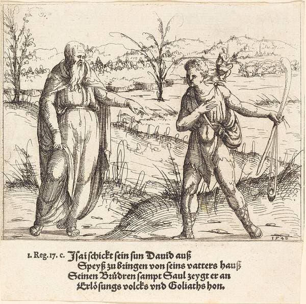 Jesse Sends David to His Brothers and Saul — Augustin Hirschvogel