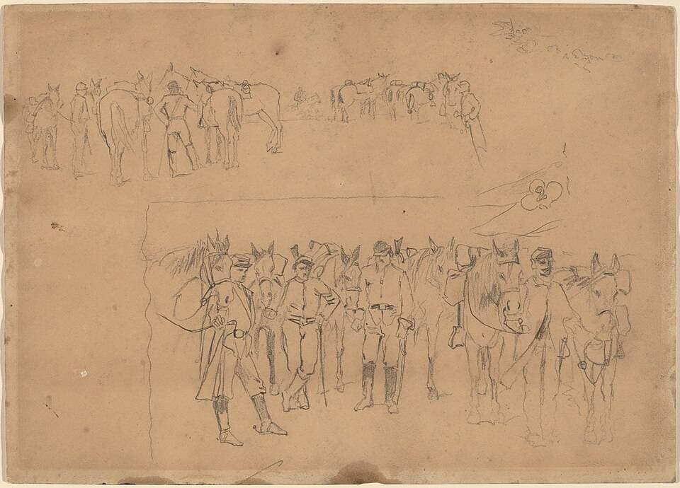 Officers and Horses at Rest — Winslow Homer