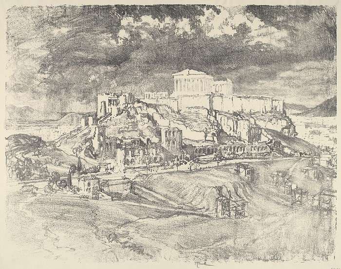 Storm behind the Acropolis — Joseph Pennell