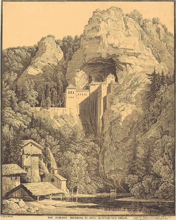 Das Schloss Prediama in Crein XII Stund: von Triest (Predjama Castle in Carniola, Twelve Hours from Trieste) — Karl Friedrich Schinkel