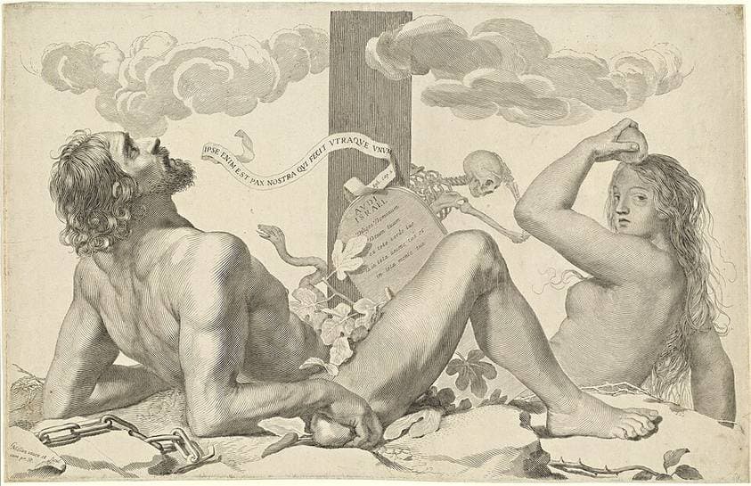 Adam and Eve at the Foot of the Cross — Claude Mellan