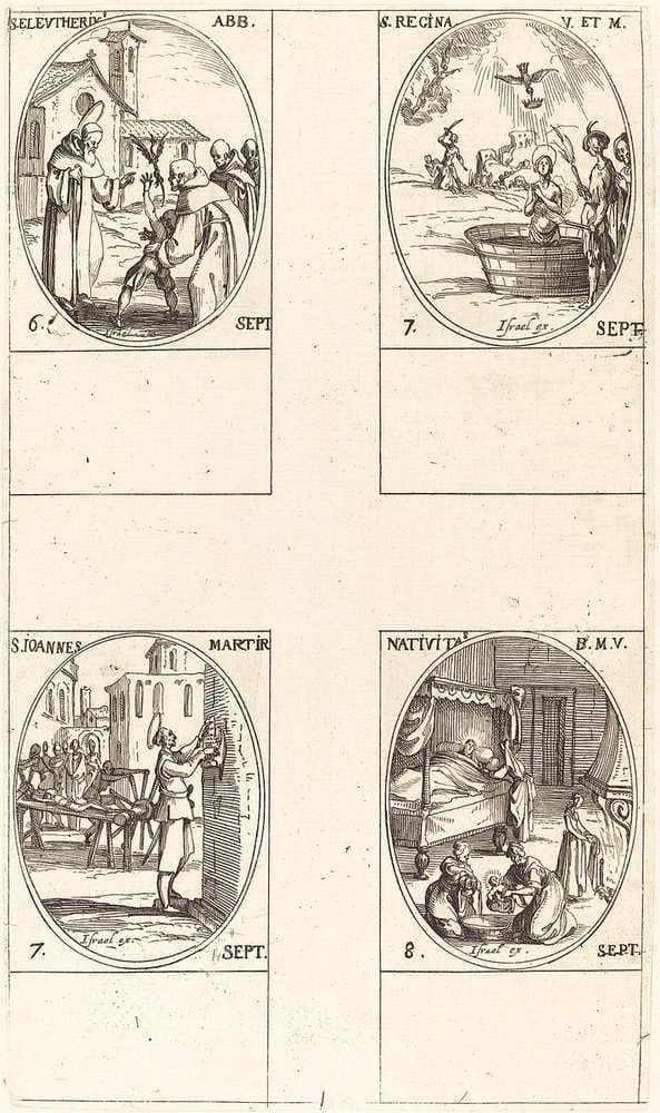St. Eleutherius, Abbot; St. Regina; St. John; The Nativity of the Virgin — Jacques Callot