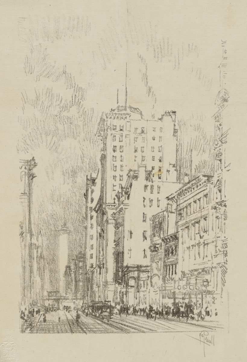 Broadway above 23rd Street (from portfolio, Lithographs of New York in 1904) — Joseph Pennell