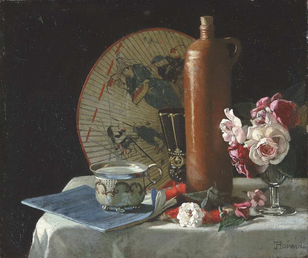 Still Life with Fan and Roses — Thomas Hovenden
