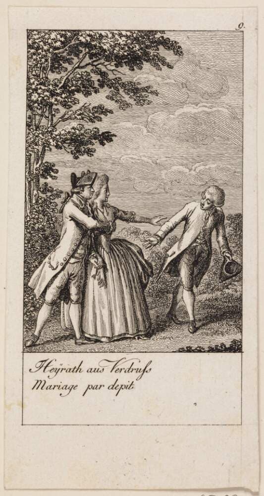 Illustration til giftermålets årsager og følger (Heyrath aus Verdrufs Mariage par dépit) — Daniel Chodowiecki