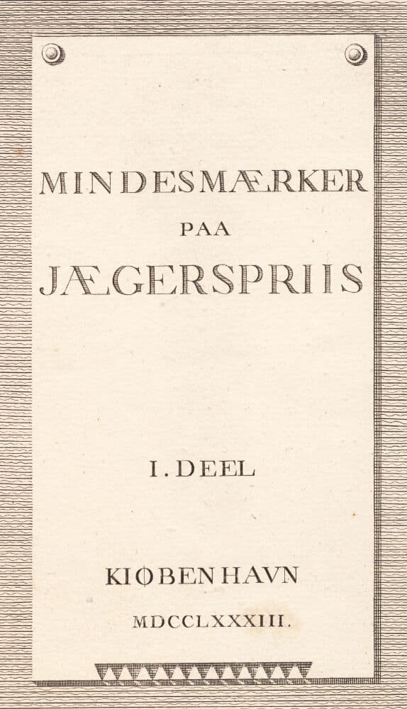 Titelblad til Jægerspris-mindesmærkerne — Georg Christian Schule