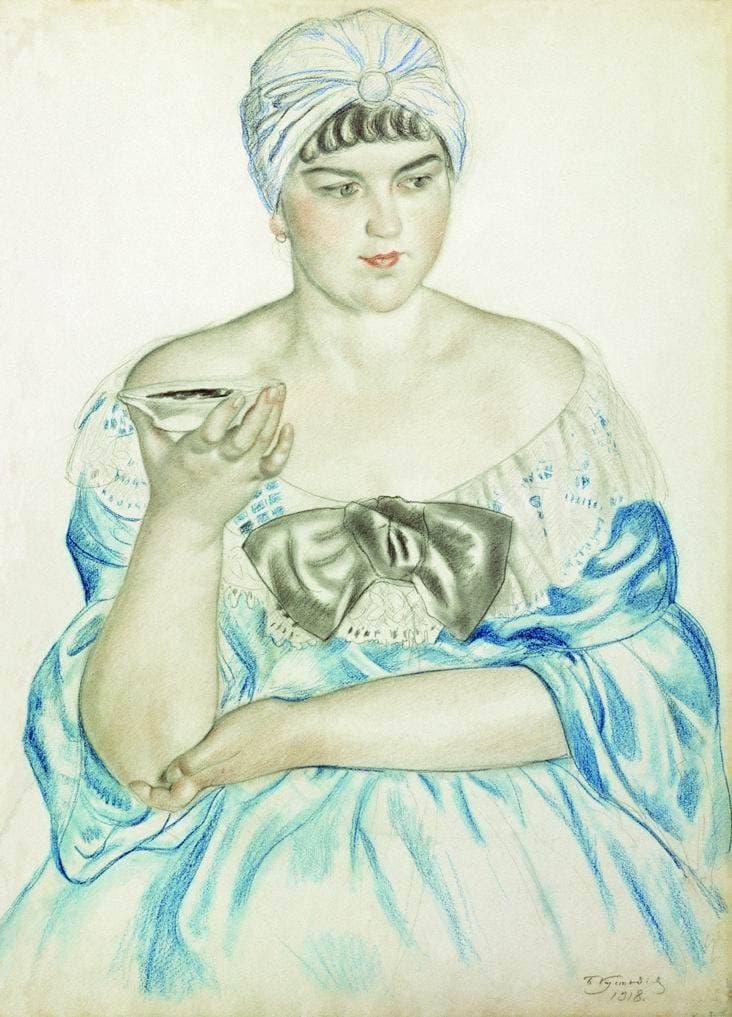 Женщина, пьющая чай — Boris Kustodiev