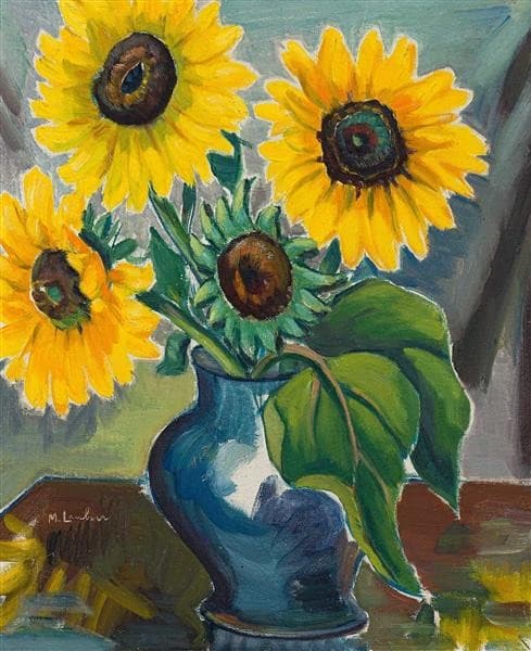 Sunflowers in Blue Vase — Maggie Laubser