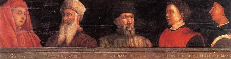 Portraits of Giotto, Uccello, Donatello, Manetti and Bruno — Paolo Uccello